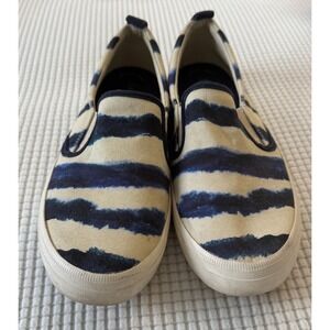 Sperry‎ Top-Sider Slip On Sneakers Size 7.5M Blue and Cream Canvas Casual
